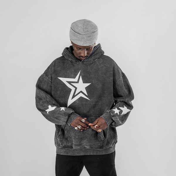 Star Acid Wash Oversize Unisex Hoodie | 100% Cotton High Quality Printed | Aesthetic Hoodie | Übergröße Kapuzenpullover |