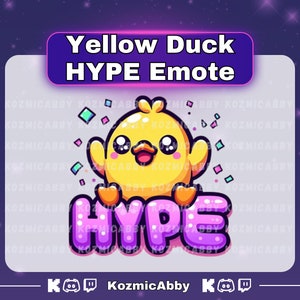 Yellow Duck Hype Emote, Twitch Single Animal Emote, Streaming Sub Emote, Kick Emote, Twitch Emote, Discord Emotes, Cute Chibi Duck Emote