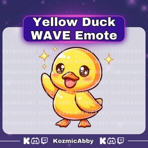 Yellow Duck Wave / Hi Emote, Twitch Single Animal Emote, Streaming Sub Emote, Kick Emote, Twitch Emote, Discord Emote, Cute Chibi Duck Emote