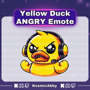 Yellow Duck Angry Emote, Twitch Single Animal Emote, Streaming Sub Emote, Kick Emote, Twitch Emote, Discord Emotes, Cute Chibi Duck Emote