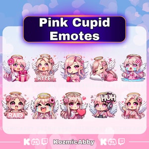 バレンタインデーのピンクのちびエモート、Twitch のピンクのキューピッドエモート 10 パック、ストリーミング サブエモート、キックエモート、Discord エモート、かわいいちびピンクのエモート
