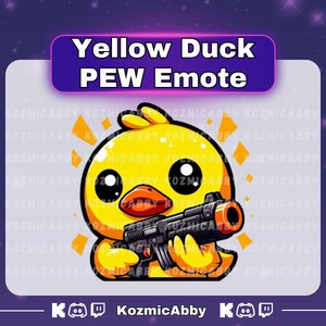 Yellow Duck Pew Emote, Twitch Single Animal Emote, Streaming Sub Emote, Kick Emote, Twitch Emote, Discord Emotes, Cute Chibi Duck Emote