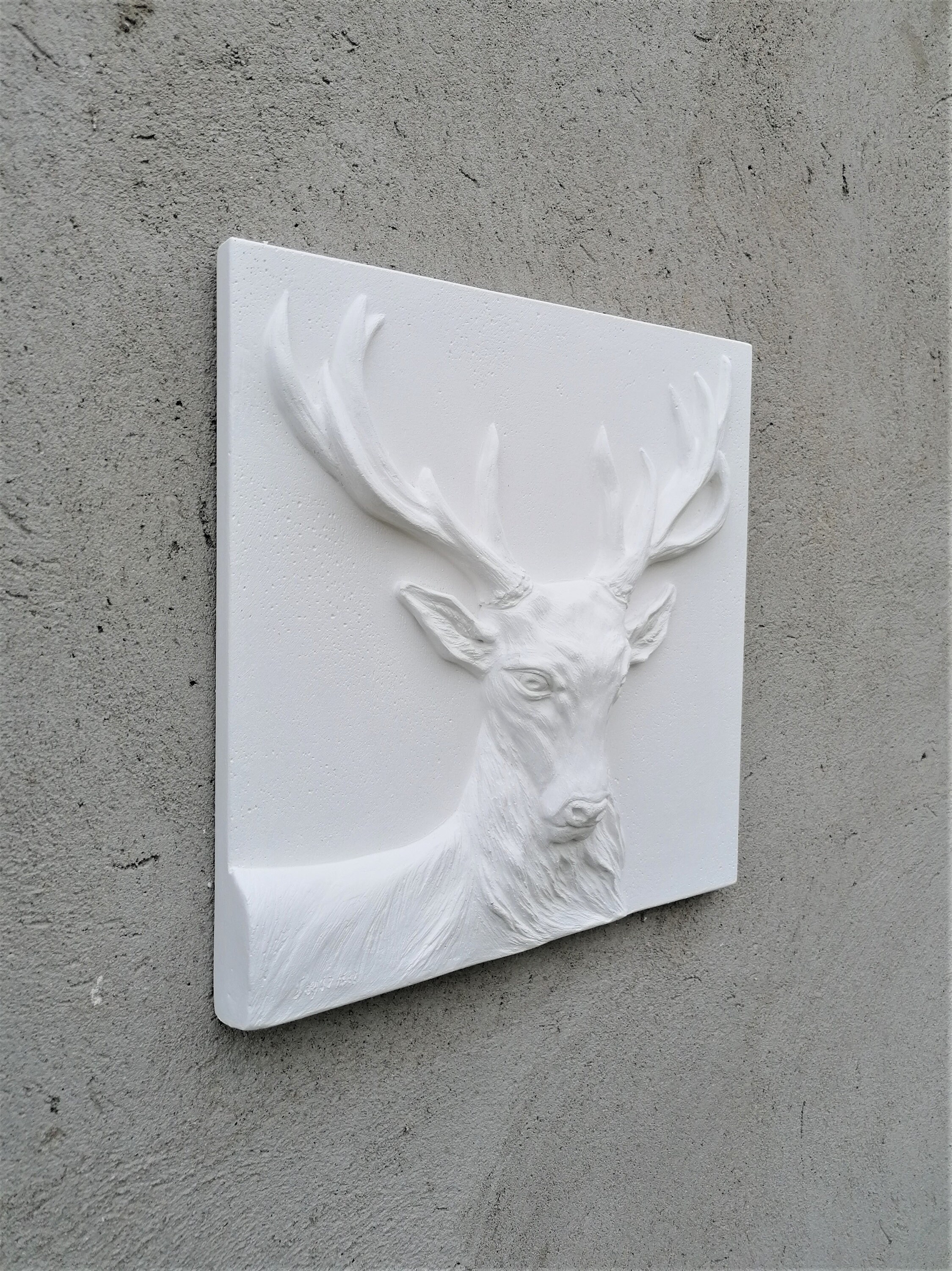 Plaster Relief Depicting a Deer, Deer Wall Sculpture, Wall Art