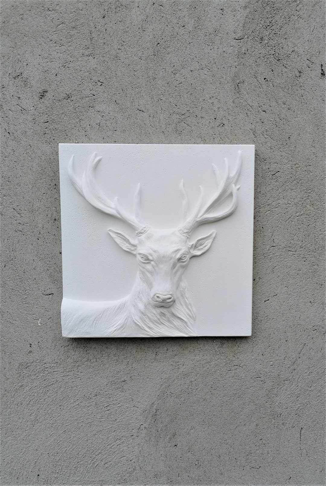 Plaster Relief Depicting a Deer, Deer Wall Sculpture, Wall Art