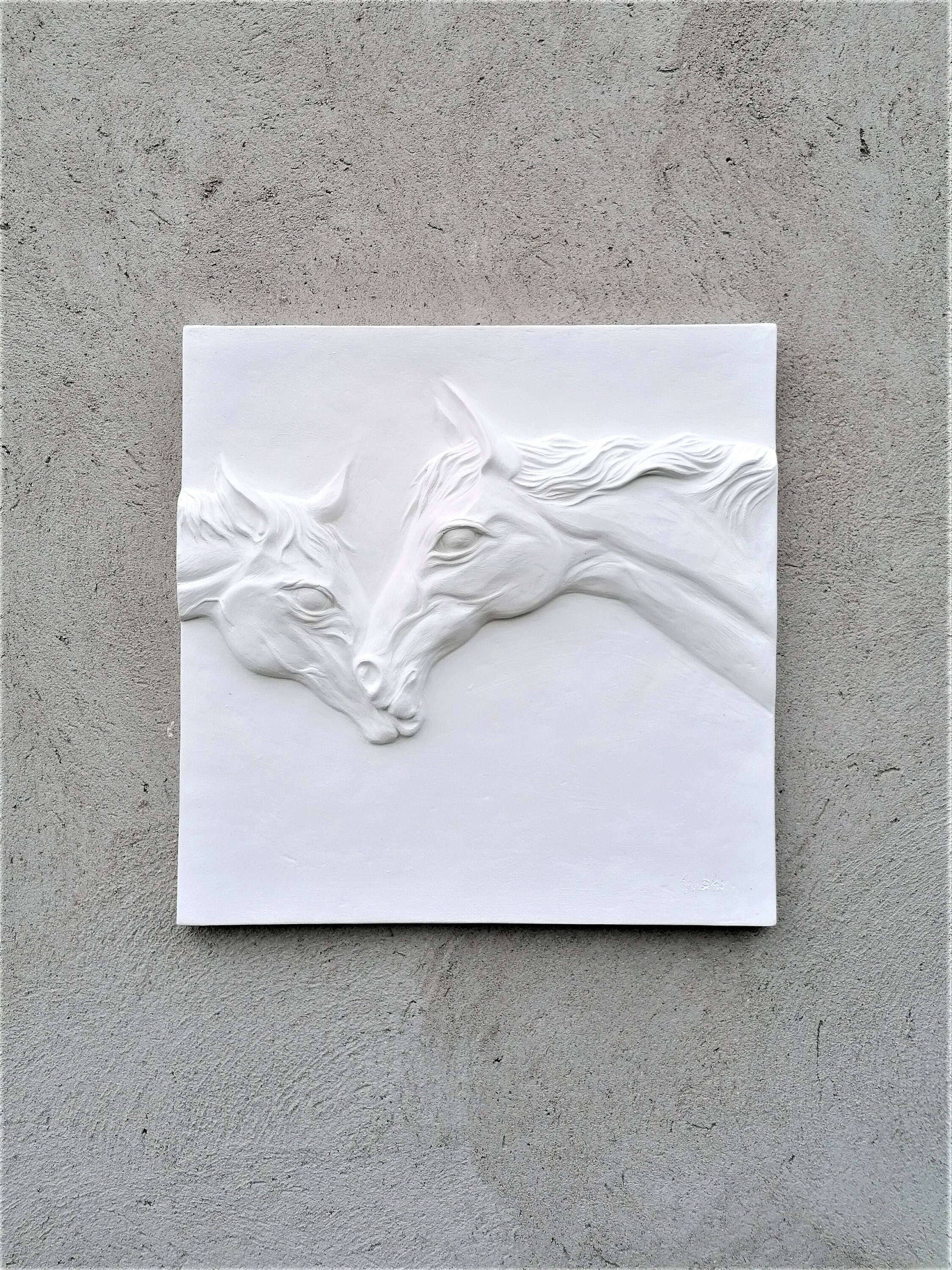 15 Horses Wall Art Relief/ Wall Art Sculpture/ White Plaster Cast
