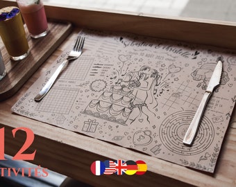 Customizable Printable Coloring Kids Wedding Placemat | Placemat children's activities games and coloring Coloring mat