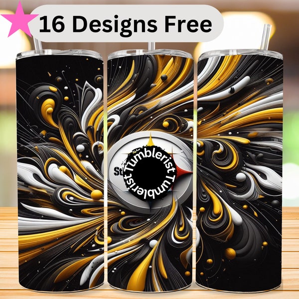 Steelers Tumbler Wrap, American Football Sublimation Design, Skinny 20Oz Straight, 20 Ounce Wrap, High Res. 300 DPI Digital Graphic Picture