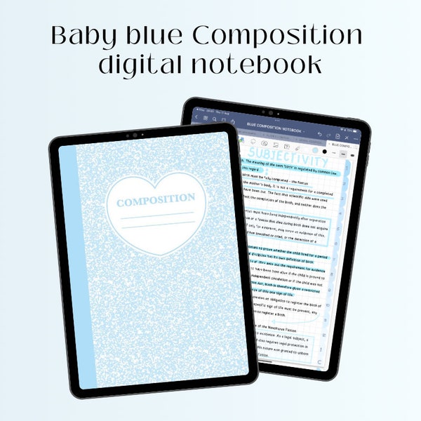 Baby Blue composition digital notebook | white squared paper, digital notebook, digital planner, student notebook, digital student