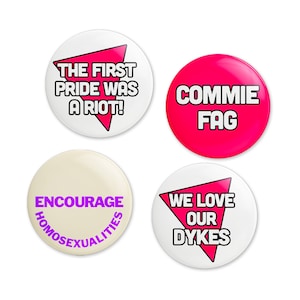 Botões vintage do Orgulho LGBTQ+ | Broches anarquistas queer (Conjunto de 8)