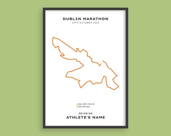 Personalised Dublin Marathon Finisher Print | Custom Made Gift | Route Map & Distance | Marathon Runner |  Marathon Print | Gift for Runners