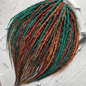 Synthetic dreads, Crochet dreadlock extensions, DE or SE locks, Ginger and Green dreadlocks, Boho dread, Copper fake dreads, Textured lock