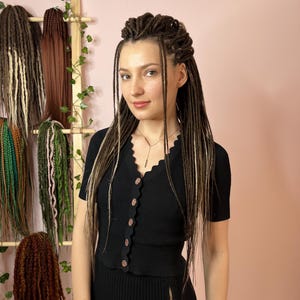 Thin micro dreadlocks Dreads in natural colors Dreadlock extensions brown and blonde synthetic set, fake dreadlocks extensions, Boho dreads