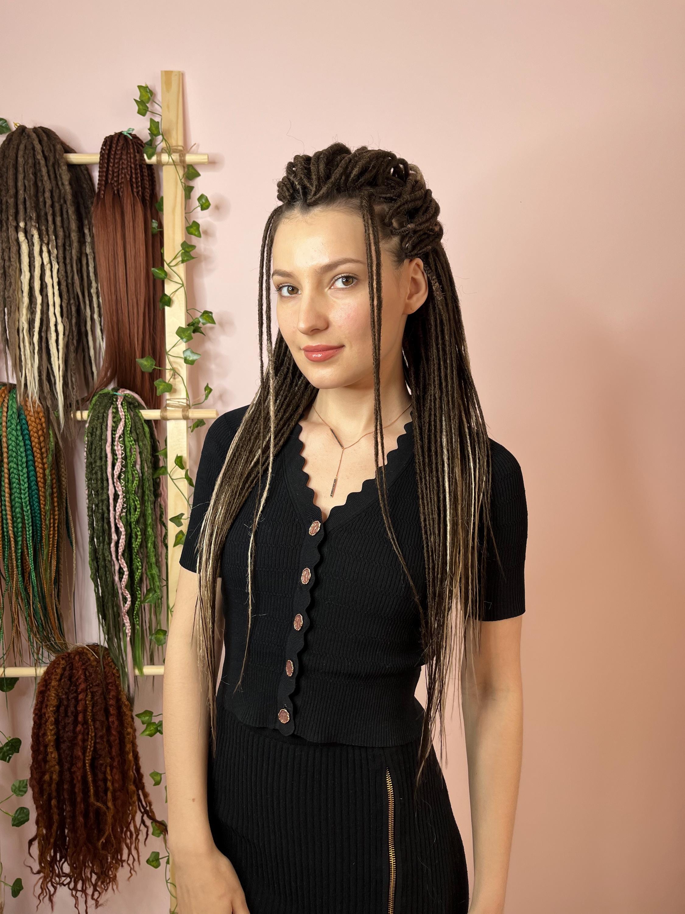 Thin micro dreadlocks Dreads in natural colors Dreadlock extensions brown and blonde synthetic set, fake dreadlocks extensions, Boho dreads