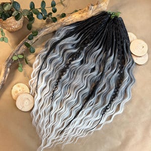 Black and White Dreadlocks Curly Dread Extensions Wave Locks Black Boho Dreads Full Set Soft Wavy DE Dread Dreads Crochet Double Ended