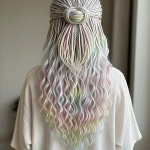 Dreadlocks with curls, wavy artificial hair, gray dreadlocks for extensions, pastel glitch curls with braids, festival hair, 55 cm (22")