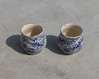 Handleless mug- handmade mug- speckled- blue mug