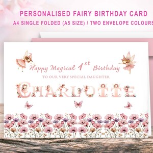 Biglietto di auguri di compleanno personalizzato con fata in formato A5, biglietto di auguri per bambini, biglietto di auguri di compleanno con fata magica per figlia, sorella, nipote, pronipote, figlioccia