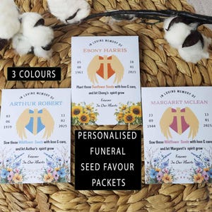 25 x confezioni di bomboniere personalizzate con semi funebri, ricordo, commemorazione, bomboniere funebri, semi di fiori di campo, semi di girasole, in amorevole ricordo di