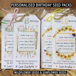 10 x paquets de graines d'anniversaire personnalisés, paquet de graines de tournesol, paquet de graines de fleurs sauvages, remplissage de sac de fête, cadeaux d'anniversaire, anniversaire d'enfants