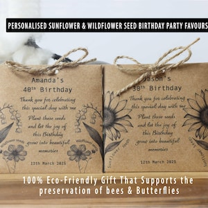 Personalised Birthday Seed Packets, Sunflower & Wildflower Seed favours, Eco-Friendly gift, Party Bag Favour
