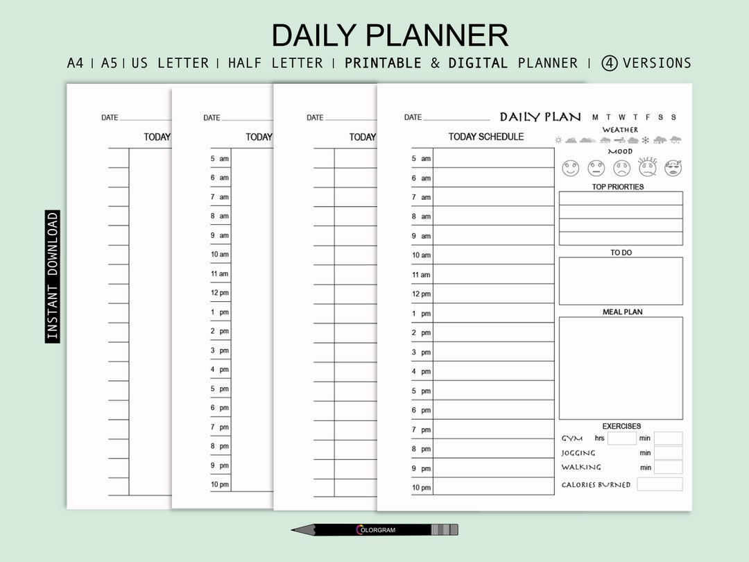 Daily Planner Printable, Digital Fillable Planner (A4) , Daily to Do ...