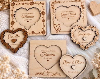 Personalized wooden surprise card – Godmother/Godfather/Best Man proposal, pregnancy or wedding announcement