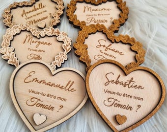 Magnet personnalisé bois – Demande parrain marraine – Cadeau annonce grossesse – Cœur personnalisable – Souvenir