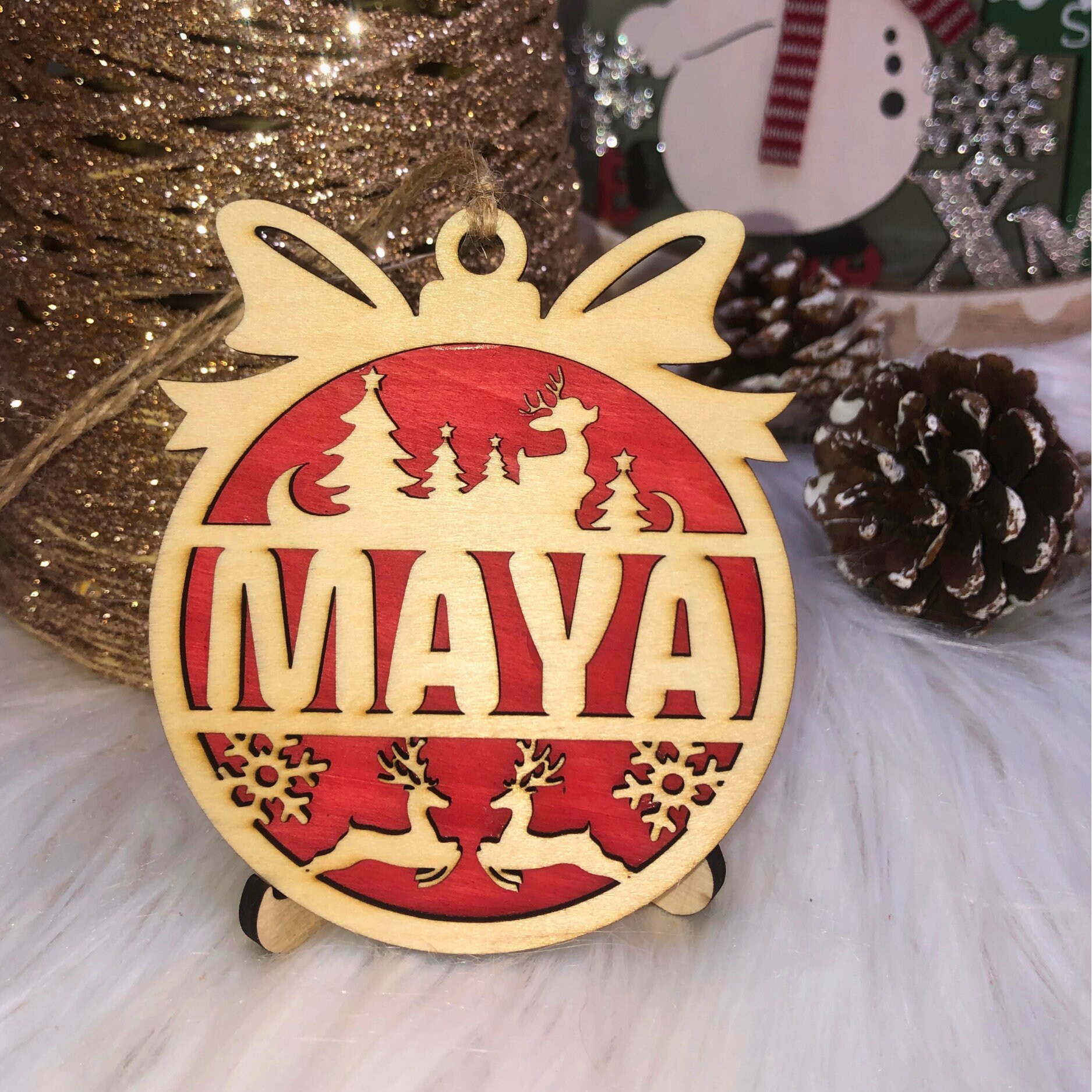 Jfu Déco De Noël Avec Prénom Personnalisé,Decoration Sapin Personnalise Boule,Ornements En Bois Personnalisés Noël Avec Le Nom De Votre Chien,en Bois,Pendentif Chien Chat (XF16,1PCS