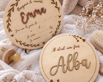 Personalized wooden birth announcement card | Embossed name | Baby birth keepsake | Original baby gift | Baby room decor
