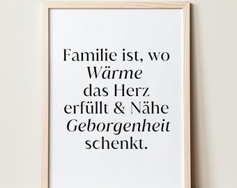 Familienposter – poetycka typografia (niemiecki) | Digitaler Pobierz A4/A3 | Wandkunst I Warmherziger Familienprint