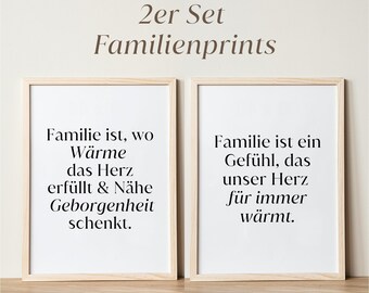 2er Set Familienposter – Warmherziger Familienprint I poetische Typografie (Deutsch) | Digitaler Pobierz A4/A3 | Wandkunst