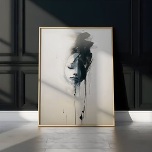 Eyes Closed Portrait Japandi Wall Art Decor Japandi Art Extra Large Japandi Art Wabi Sabi Wall Art Wabi Sabi Black Abstract Large Black Art