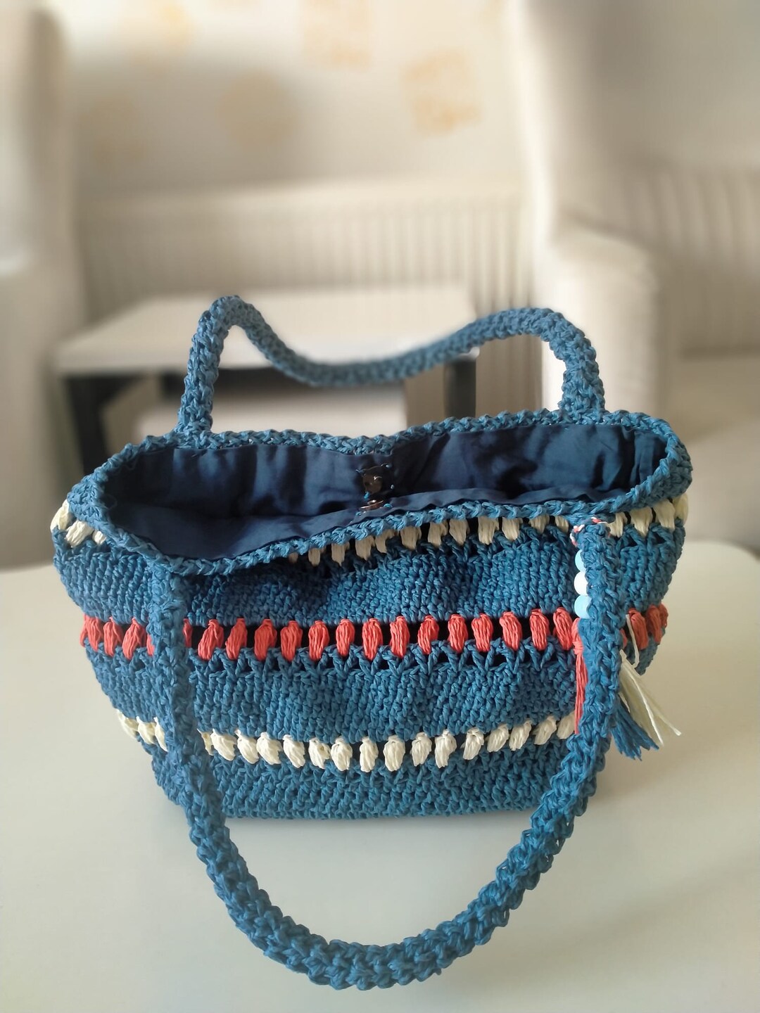 Hand Knitted Pattern Bag, Paper Rope Bag, Shoulder Bags, Etsy