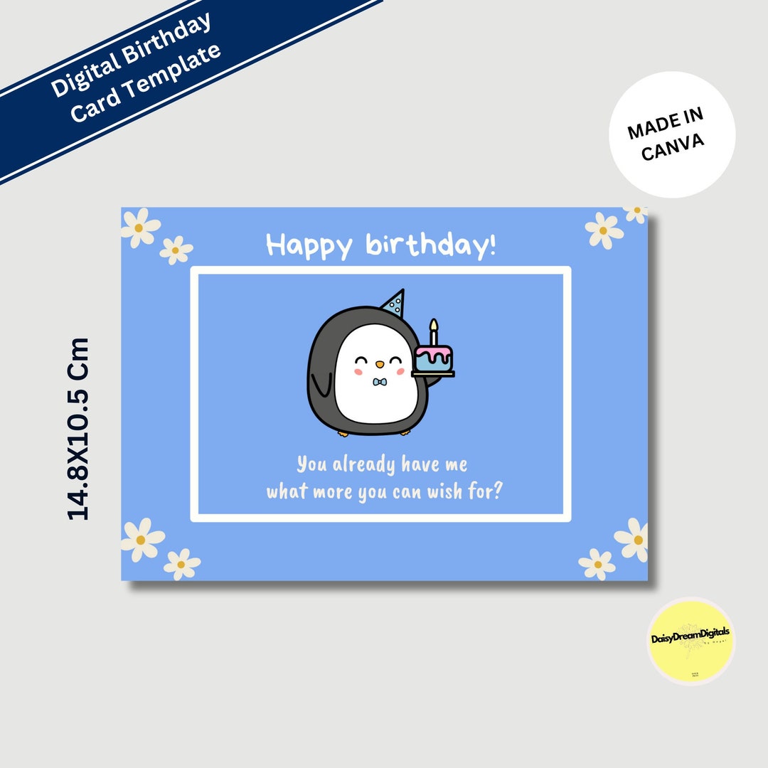 Printable Digital Birthday Cardpenguin Birthday Cardpenguin Etsy