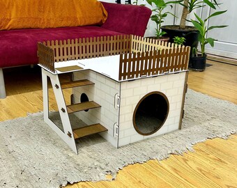 TERAS Rabbit House: Wooden Bunny Castle with Terrace