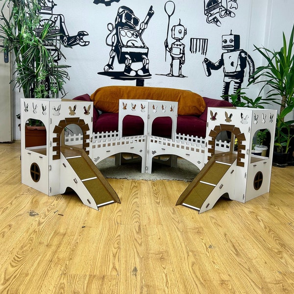 TOWERS Bunny House Wooden Castle Shelter Hideout Hideaway Hutch Small Animal Exercise Playhouse, rabbit house, rabbit bed, rabbit castle,