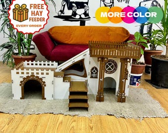 Triplex Rabbit Castle: 3-Story Wooden Bunny House