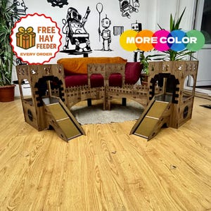 3 Towers Wooden Rabbit Castle, Wooden Rabbit House, Cute Bunny Hideout for Indoor, Modern Minimalist Pet Furniture Handmade Eco Pet Shelter
