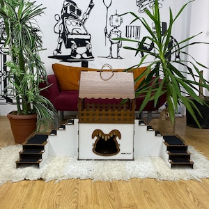 Two-Story Wooden Rabbit House: Portable Bunny Castle