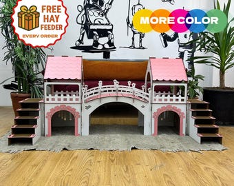 Modern Wooden Bunny Castle – Large Rabbit House with Ramp | Indoor Pet Hideout | Eco-Friendly Plywood Bunny Habitat, indoor rabbit enclosure