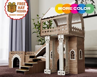 Roofed Triplex Rabbit House: Large Wooden Bunny Castle, meerschweinchen gehege, buddelkiste kaninchen,Rabbit toys