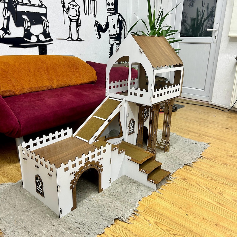 Überdachtes Triplex-Hasenhaus: Große Hasenburg aus Holz, meerschweinchen gehege, buddelkiste kaninchen Bild 10