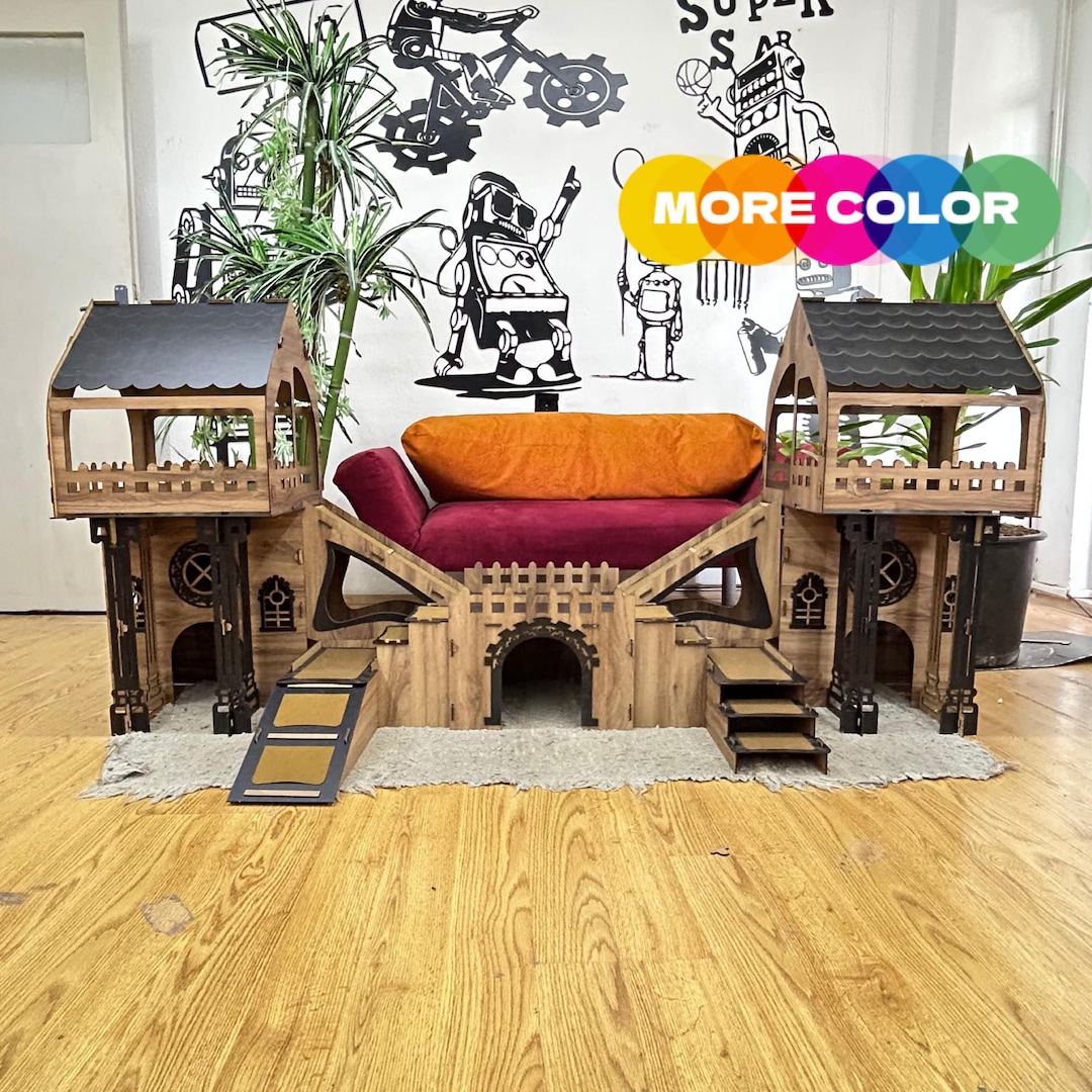 Roofed City 3-story Rabbit House: Wooden Large Bunny Castle With Terrace 