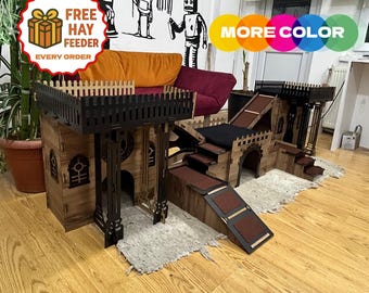 City Large Rabbit House: 3-Floor Bunny Castle with Terraces, rabbit toys,