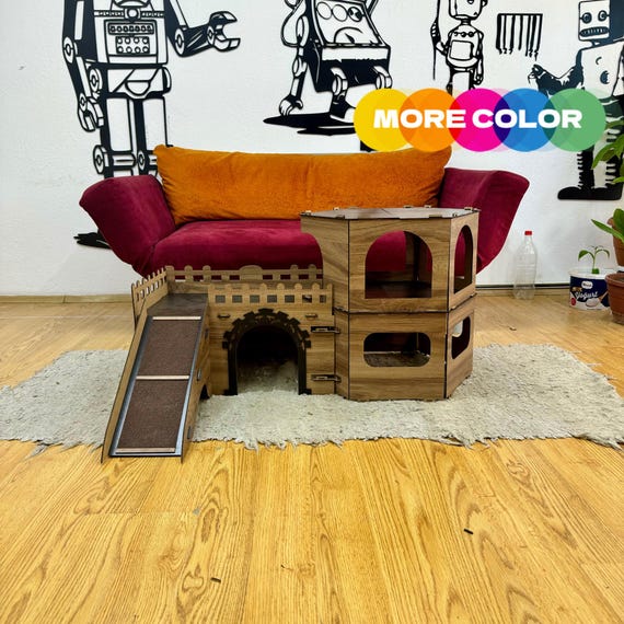 Large Dismantlable Rabbit Castle: Two-Story Wooden Pet House,Rabbit Toys,rabbit lover gift