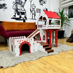 Überdachtes Triplex-Hasenhaus: Große Hasenburg aus Holz, meerschweinchen gehege, buddelkiste kaninchen Bild 13