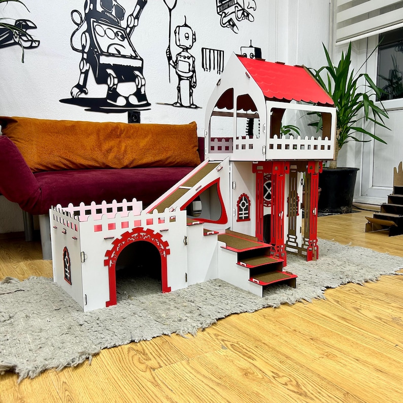 Überdachtes Triplex-Hasenhaus: Große Hasenburg aus Holz, meerschweinchen gehege, buddelkiste kaninchen Bild 13