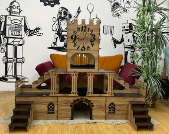 Giant Clock Tower Rabbit House: 3-Floor Wooden Castle