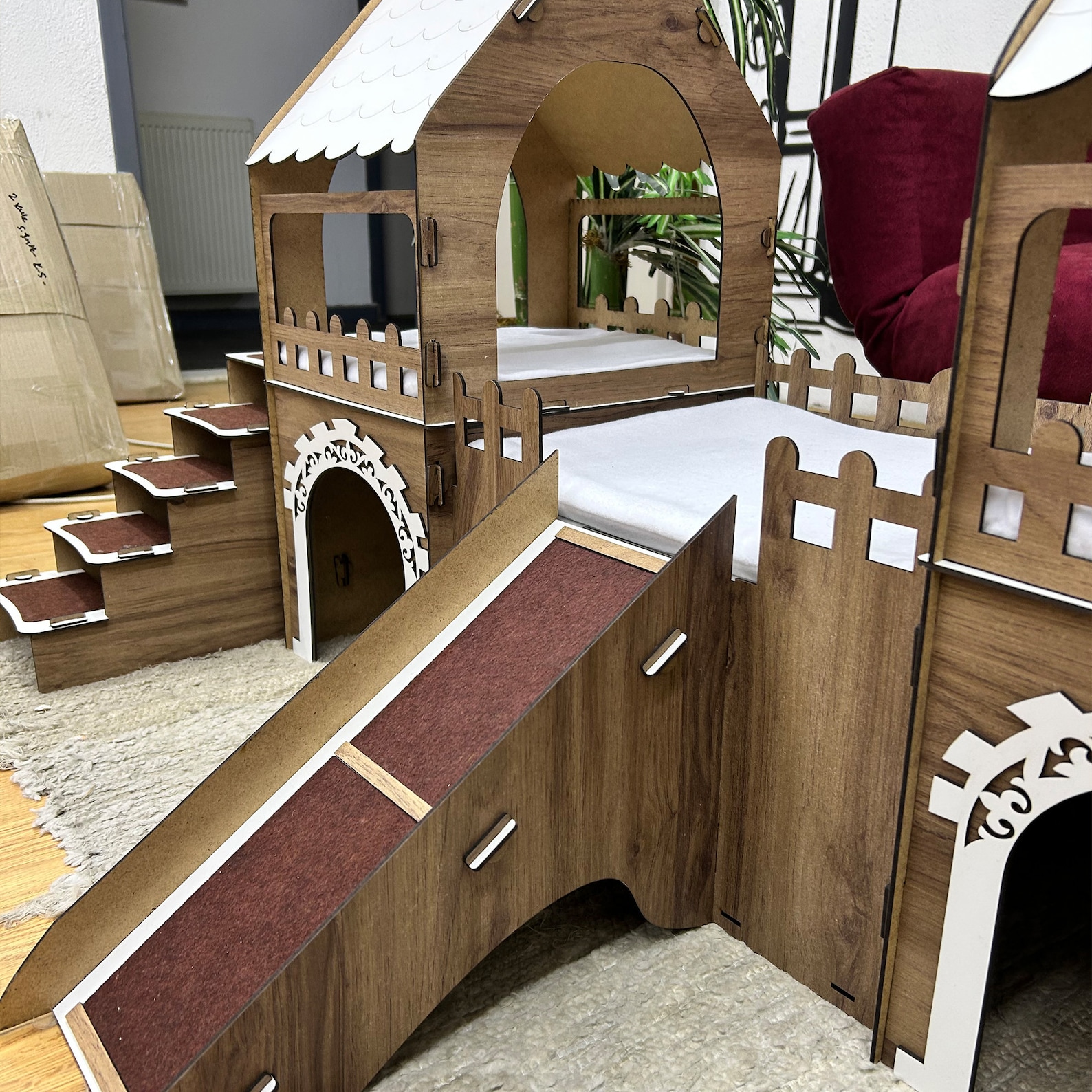 2 Rabbits Color Pages Large Wooden Bunny Castle: Two-story Rabbit House With Ramp,rabbit Toys ...