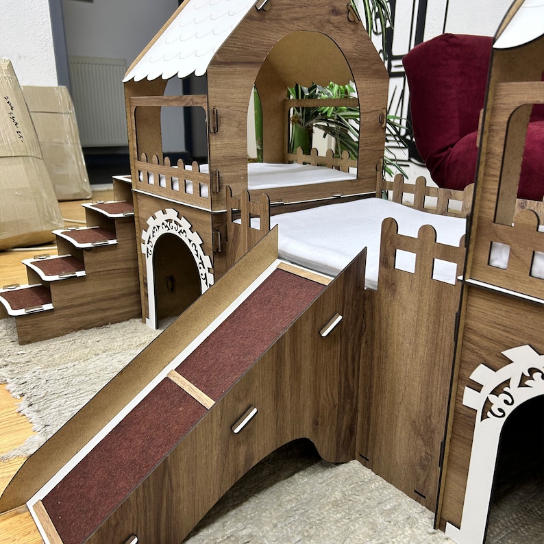 2 Rabbits Color Pages Large Wooden Bunny Castle: Two-story Rabbit House With Ramp,rabbit Toys ...
